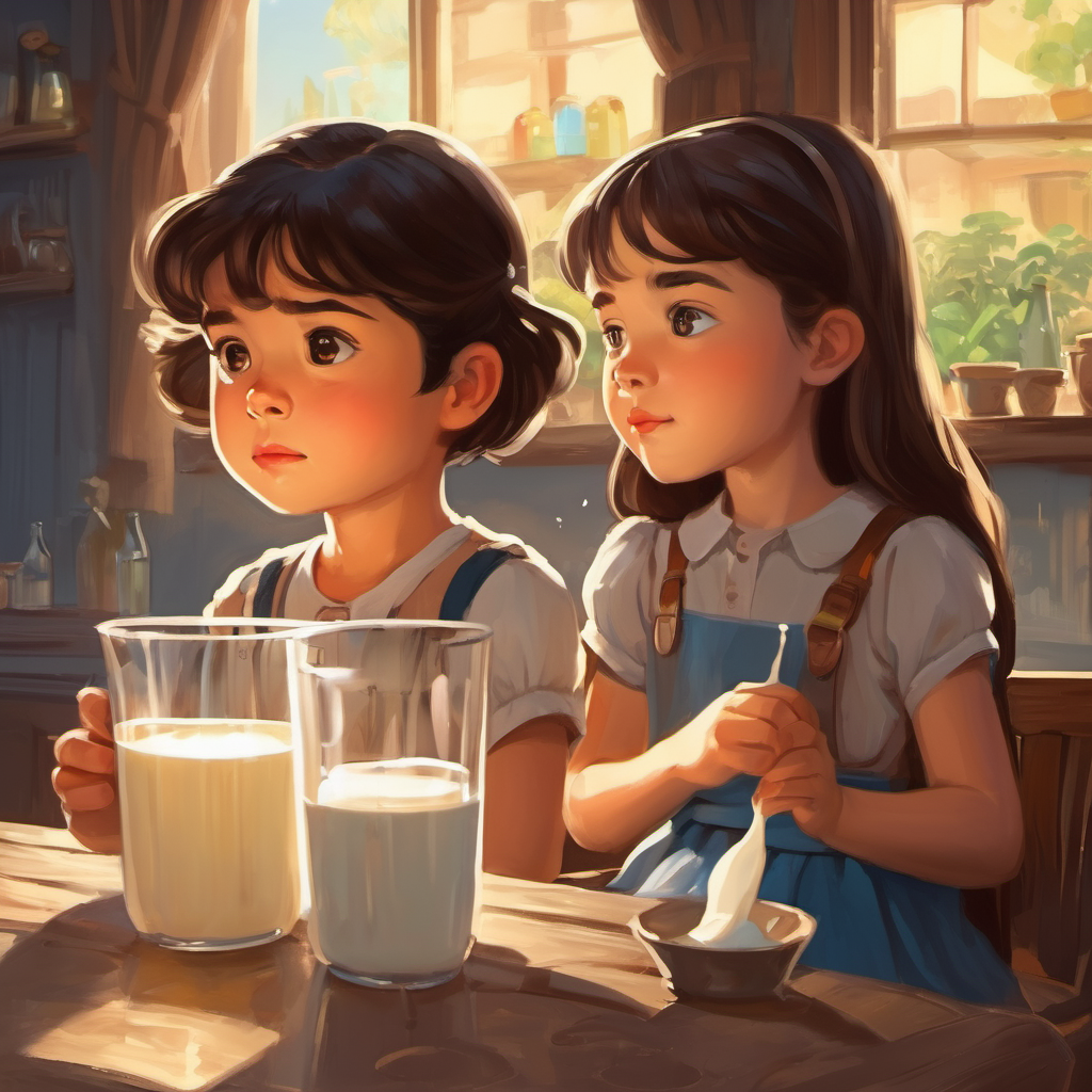 The little girl replied, 'Oh dear king, I am sad because I am thirsty. But all I have is a glass of milk, and I don't want to drink it because it is just plain milk.'