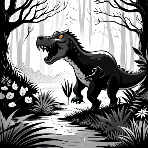 Rexy walking through a beautiful forest