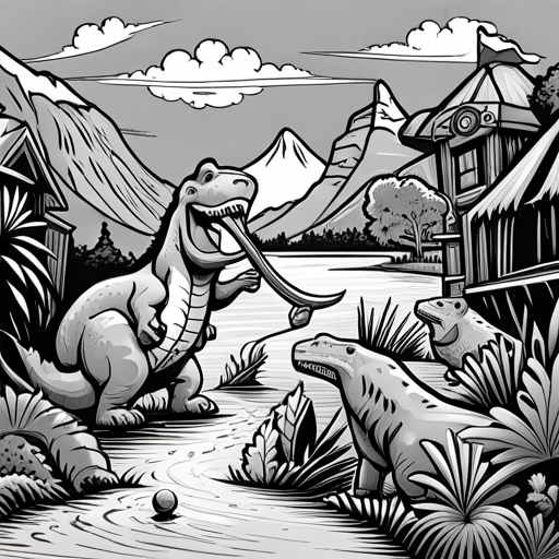 Rexy playing a game with other dinosaurs