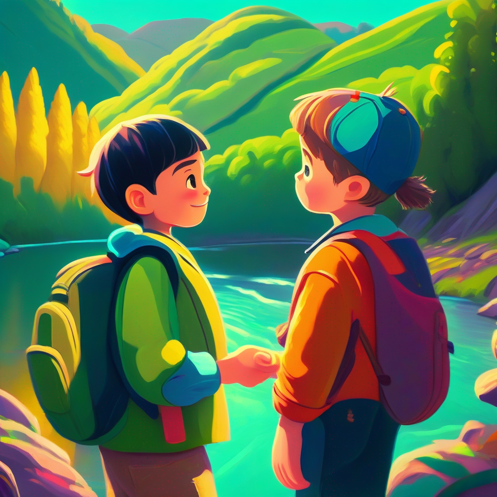 Two friends and a lost bracelet near a vibrant river.