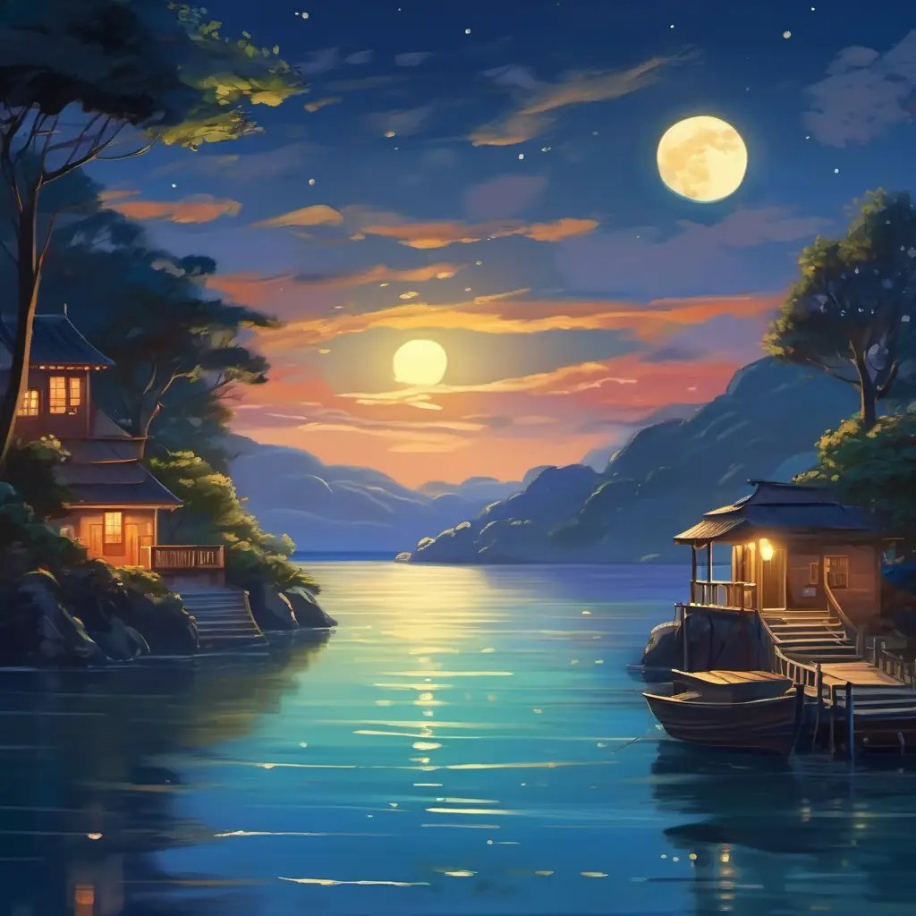 Moonlight shining, peaceful night on the sea.