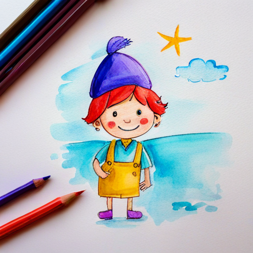 Brave boy with a red hat, blue shirt and Clever girl with a pink hat, purple dress with big smiles, ready for adventure