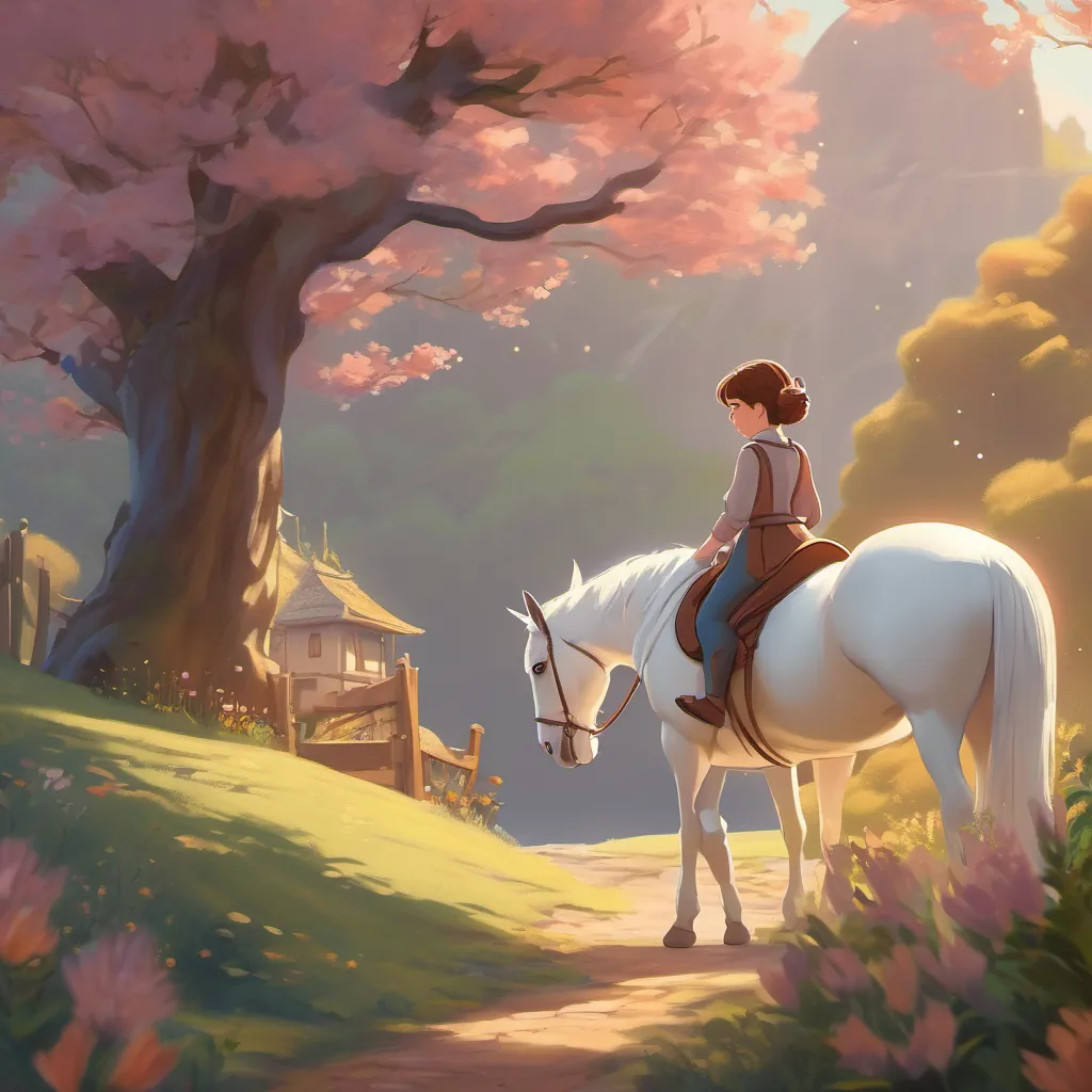 A sweet farewell between Nariah and the unicorn in a peaceful dreamy landscape.