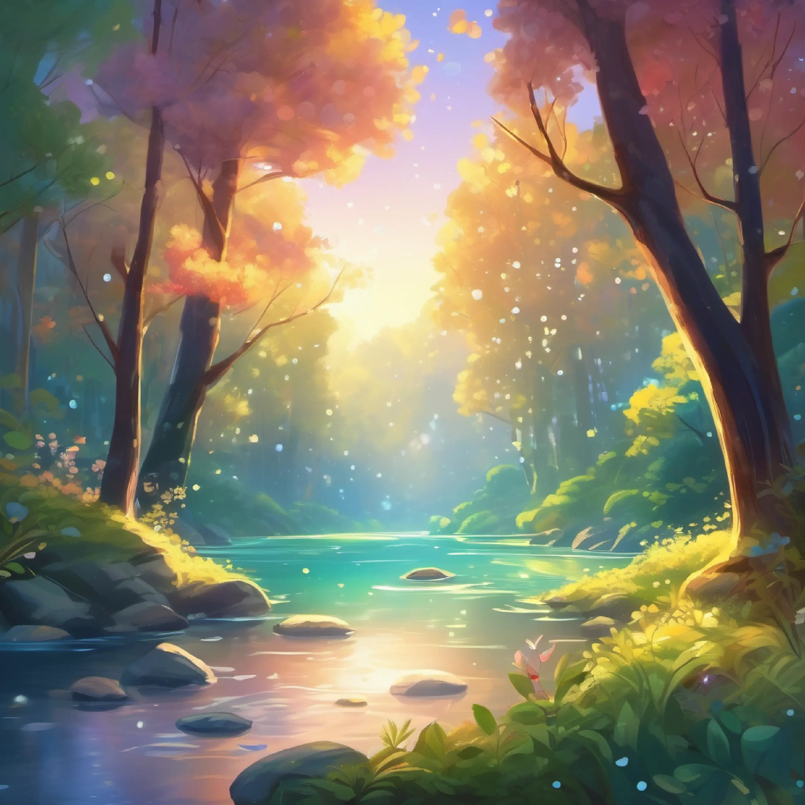A sparkling river with crystal clear water and a playful personality sings a lullaby, forest sleeps.