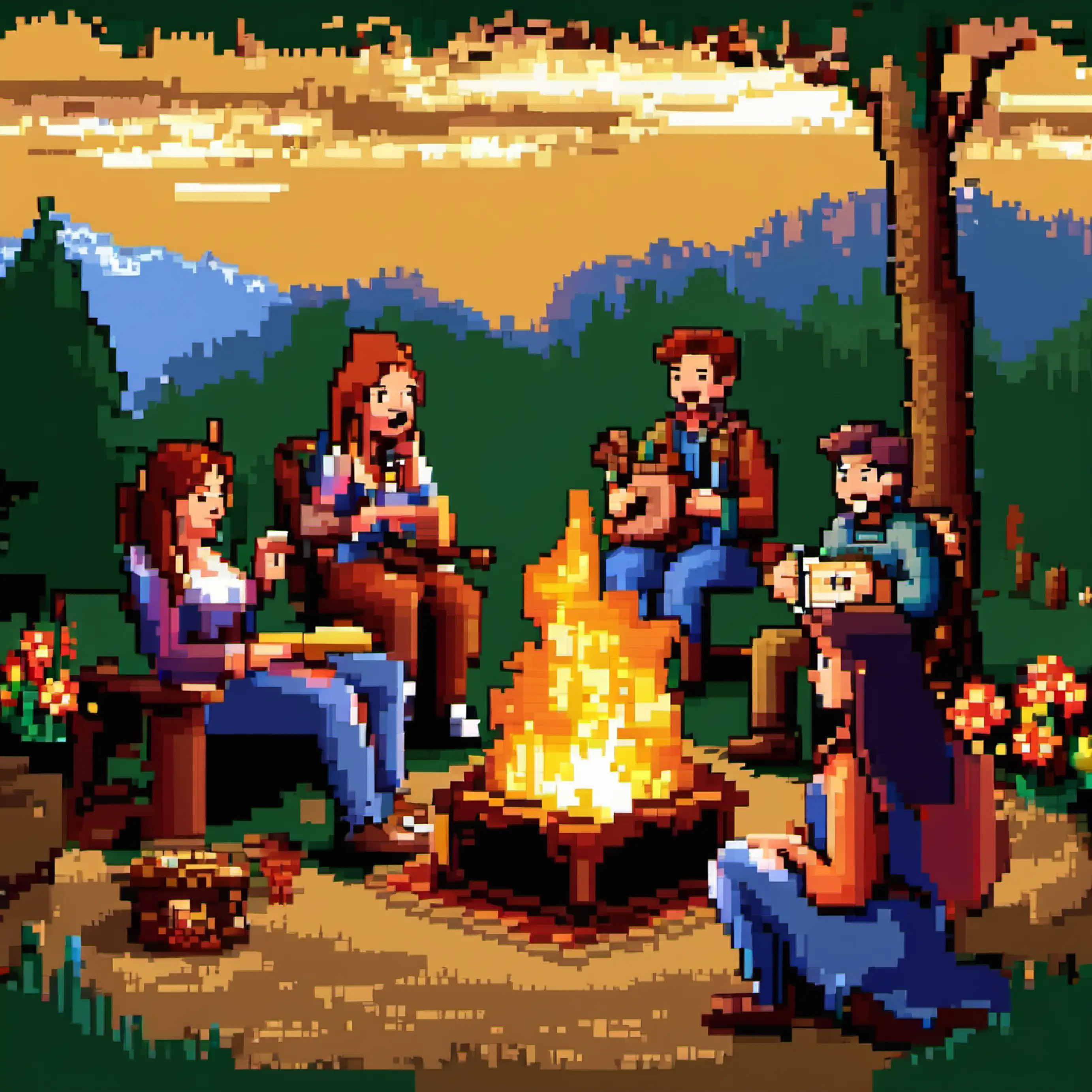 The group shares a happy moment, Lisa contributes a campfire song.