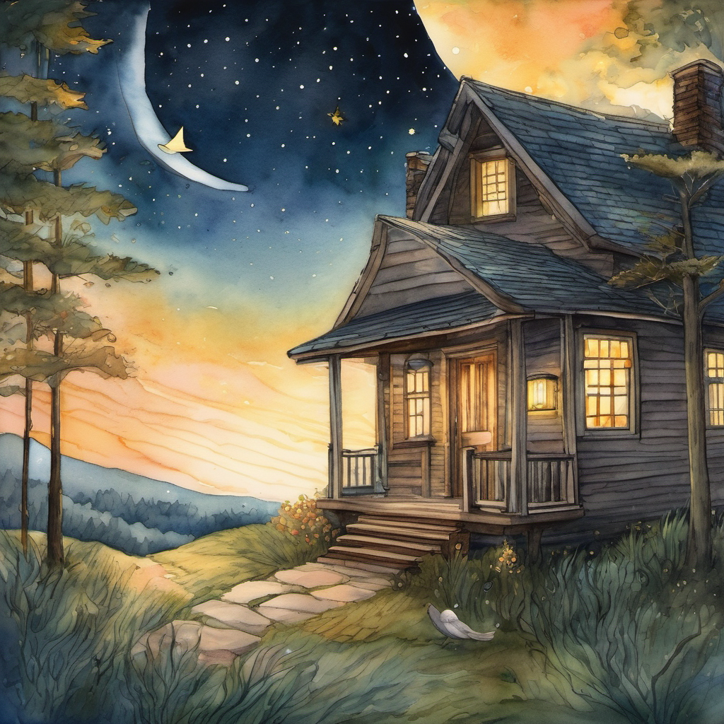 As they flew across the night sky, they passed over a small cottage. Inside it, a little girl named Emily tossed and turned in her sleep, unable to find peaceful dreams. Stella, with her trail of golden light, glided down towards Emily's window. She whispered into Emily's ear, "Believe in yourself, for you are capable of amazing things." Instantly, Emily's face softened, and she fell into a deep slumber. That night, she dreamt of soaring through the skies, creating incredible artwork with every brushstroke of a gentle cloud. In her dream, she felt confident, knowing she could achieve anything her heart desired.