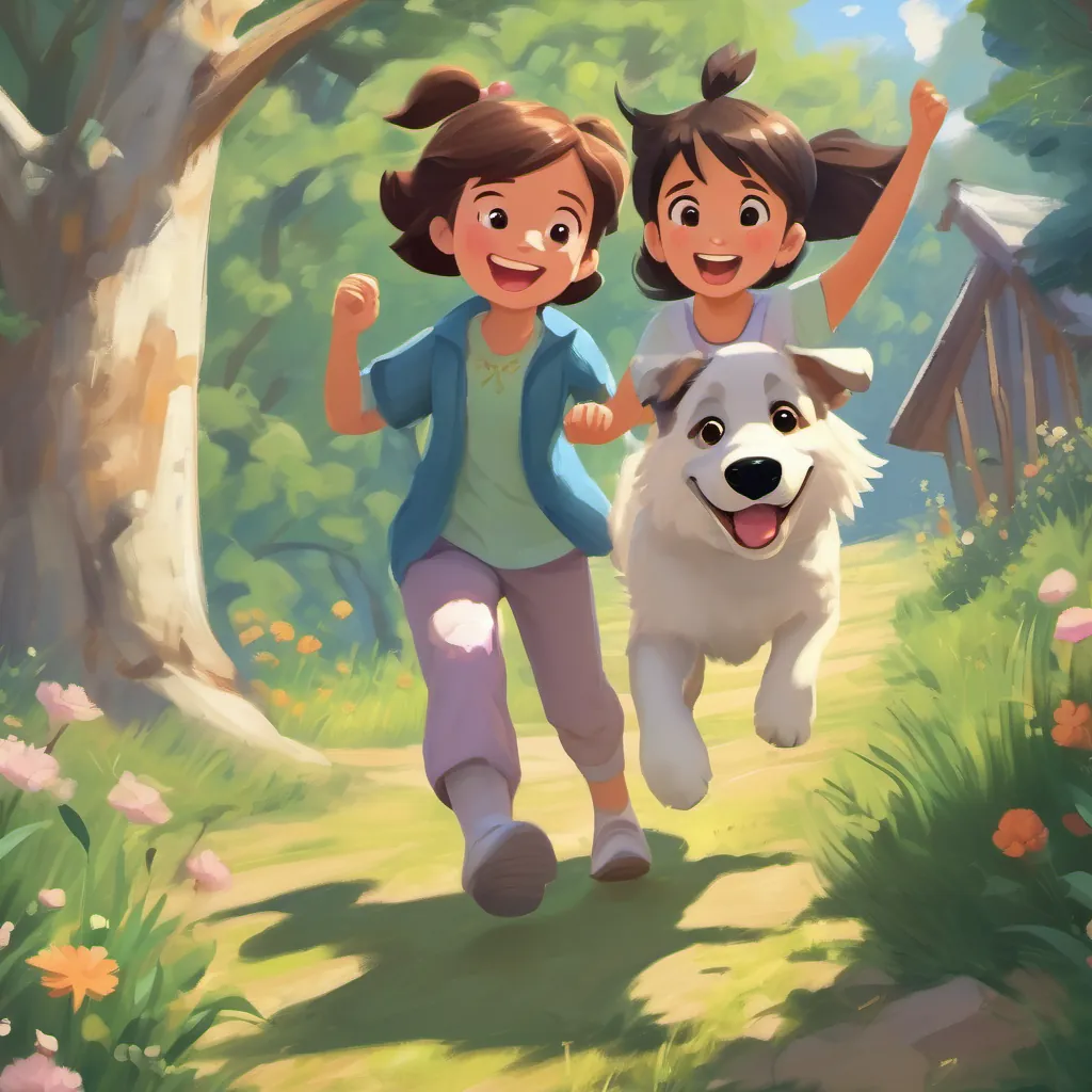 A playful dog with a wagging tail and a smiling girl cheering each other on.