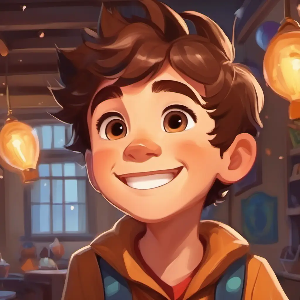 Cheerful boy with brown hair, big brown eyes, and a ready smile's excitement for his birthday and future adventures, and his commitment to using his powers for good.