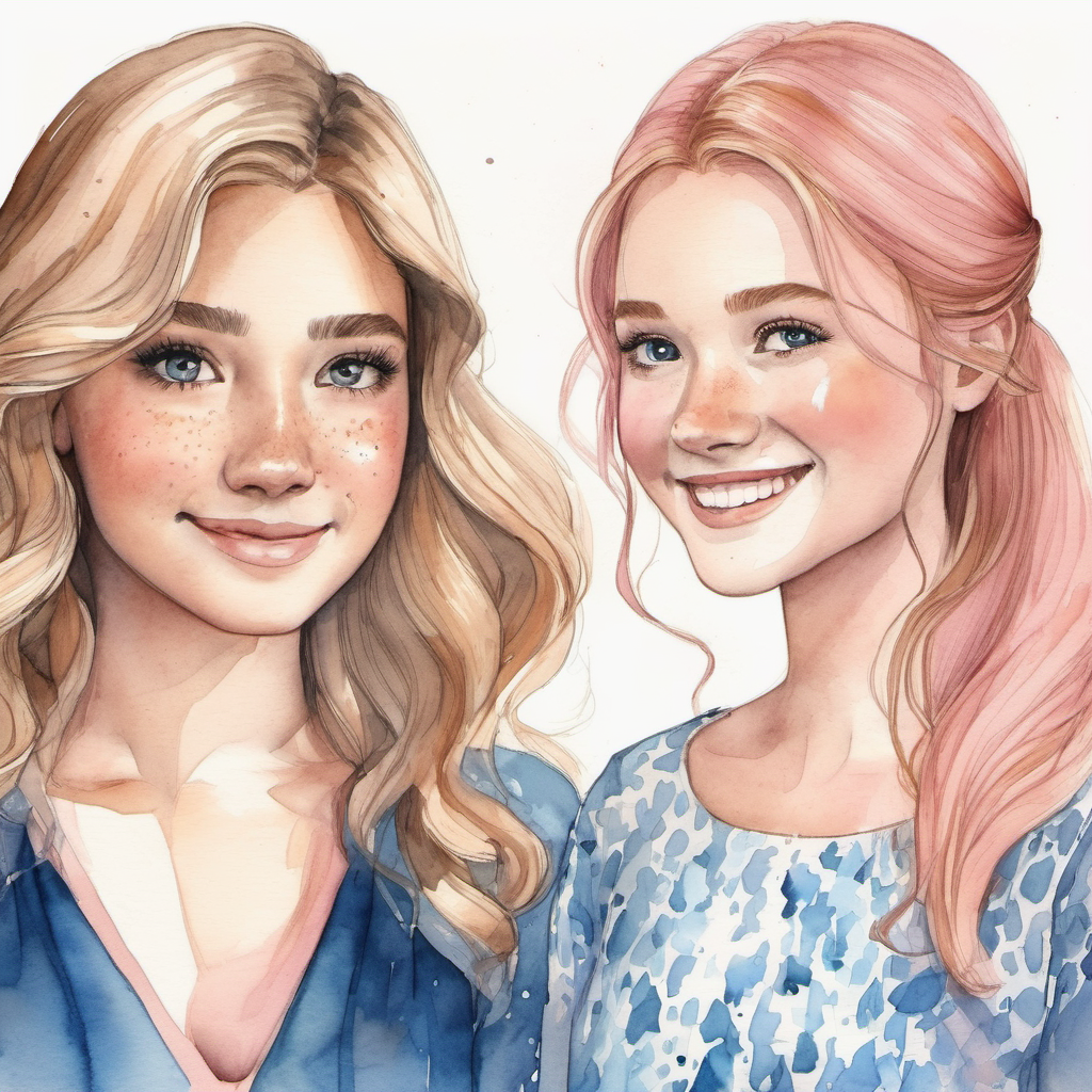 Lily: blonde hair, blue dress, always smiling apologizes to Emma: brown hair, pink dress, freckles, caring for saying something mean