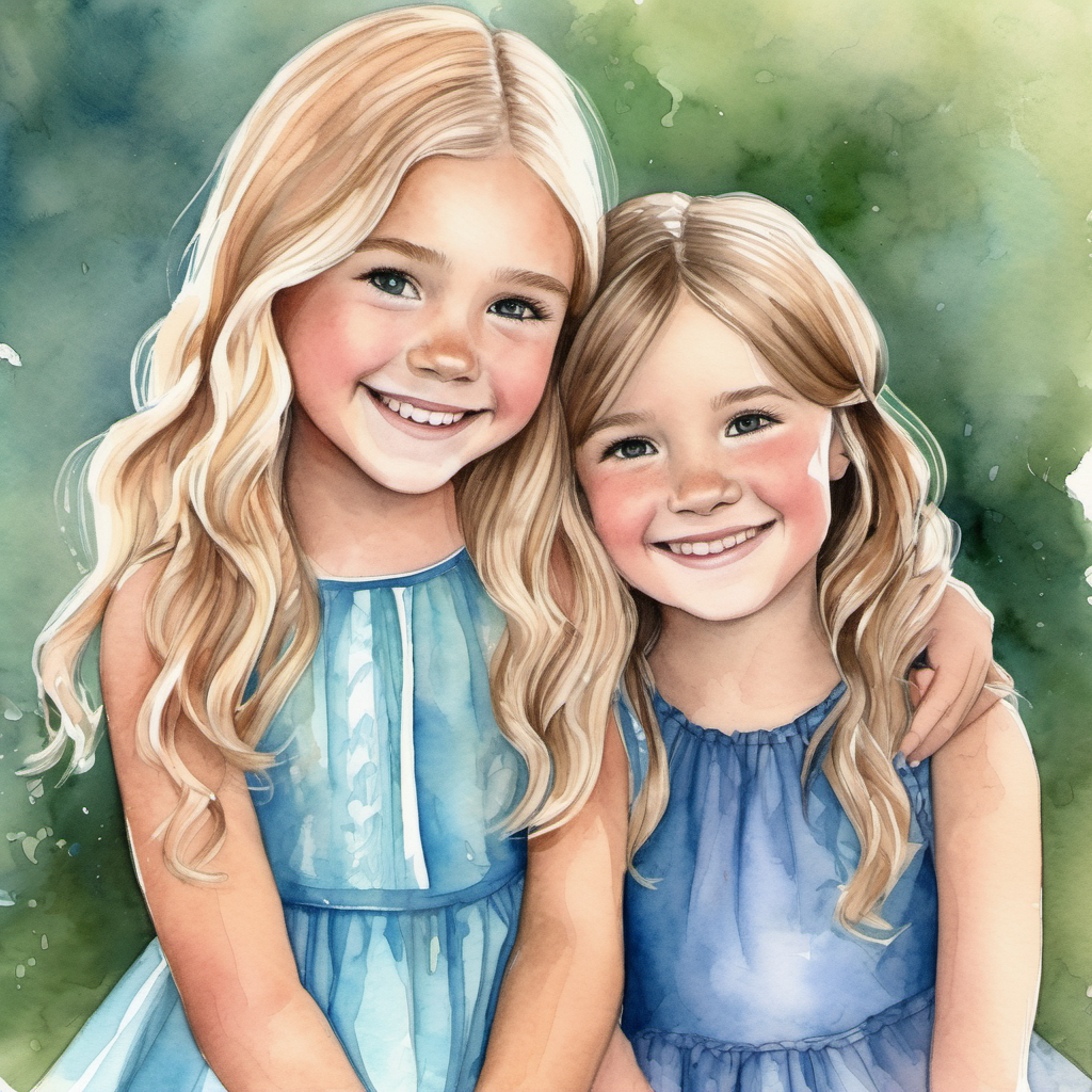 Lily: blonde hair, blue dress, always smiling and Emma: brown hair, pink dress, freckles, caring promise to be kind and supportive