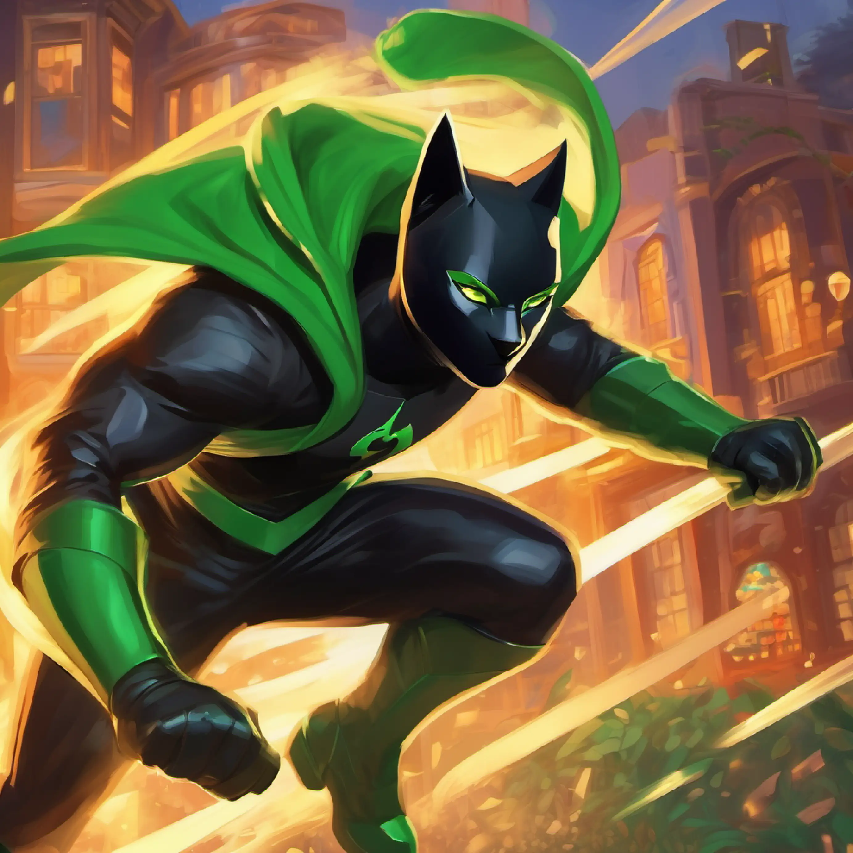 Introduction to Blond hair, green eyes, fair skin and his superhero identity, Cat Noir, fighting villains together.