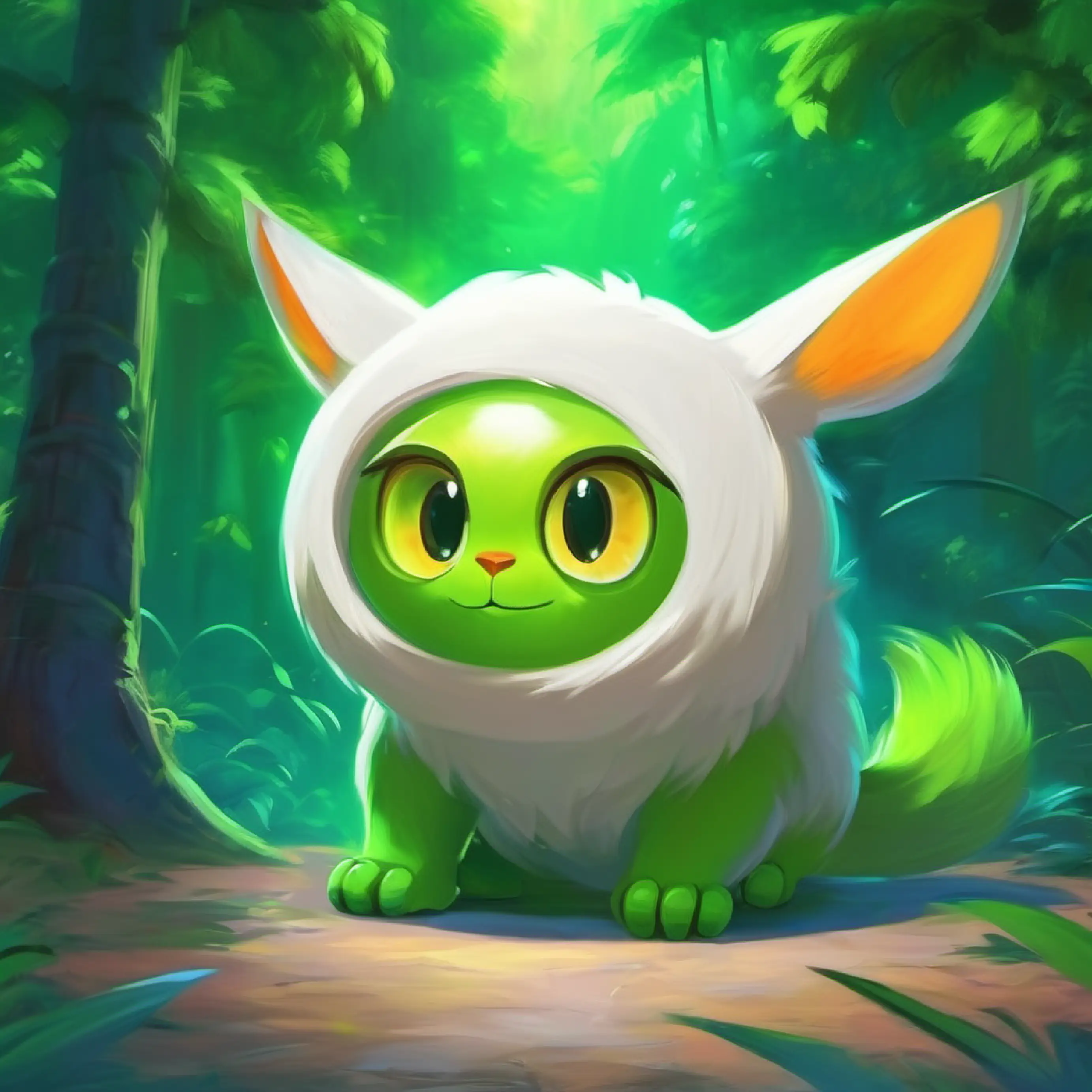 Meeting Bright green, glowing eyes, friendly, a helpful creature in the Quantic Universe.