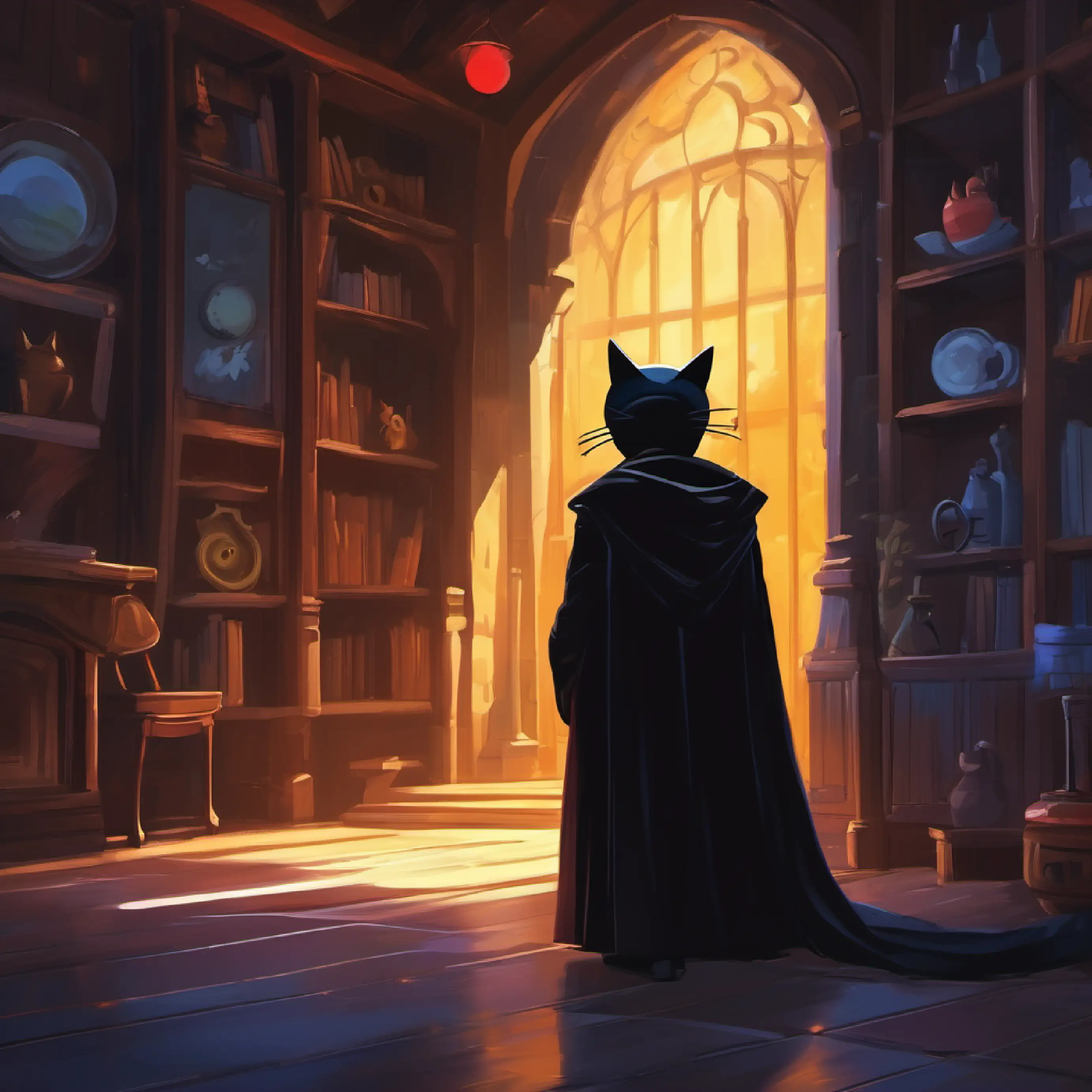 Inside Dark cloak, masked face, mysterious's hideout, Ladybug and Cat Noir spotting Dark cloak, masked face, mysterious.