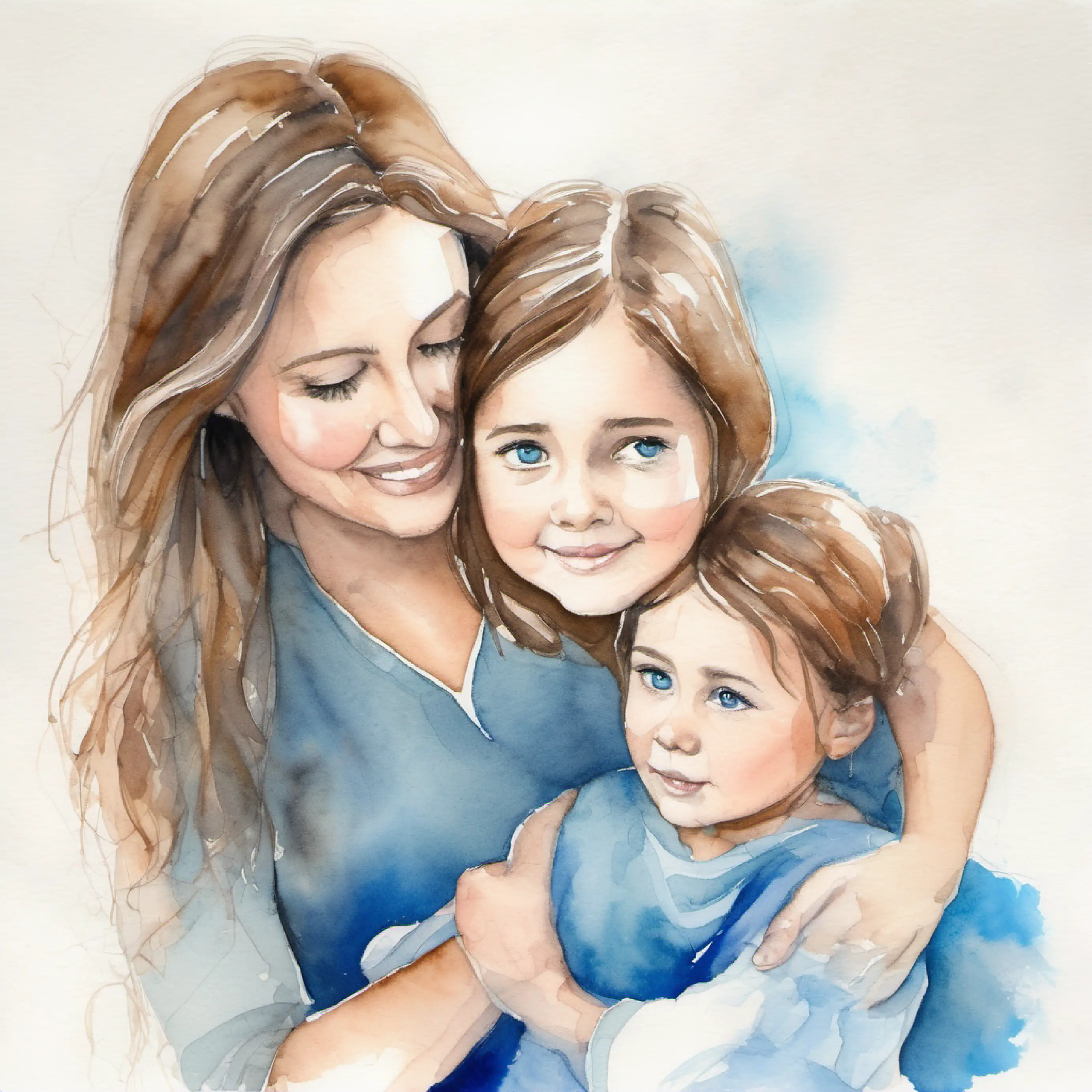 Small girl with brown hair and bright blue eyes hugs parents, feels braver.