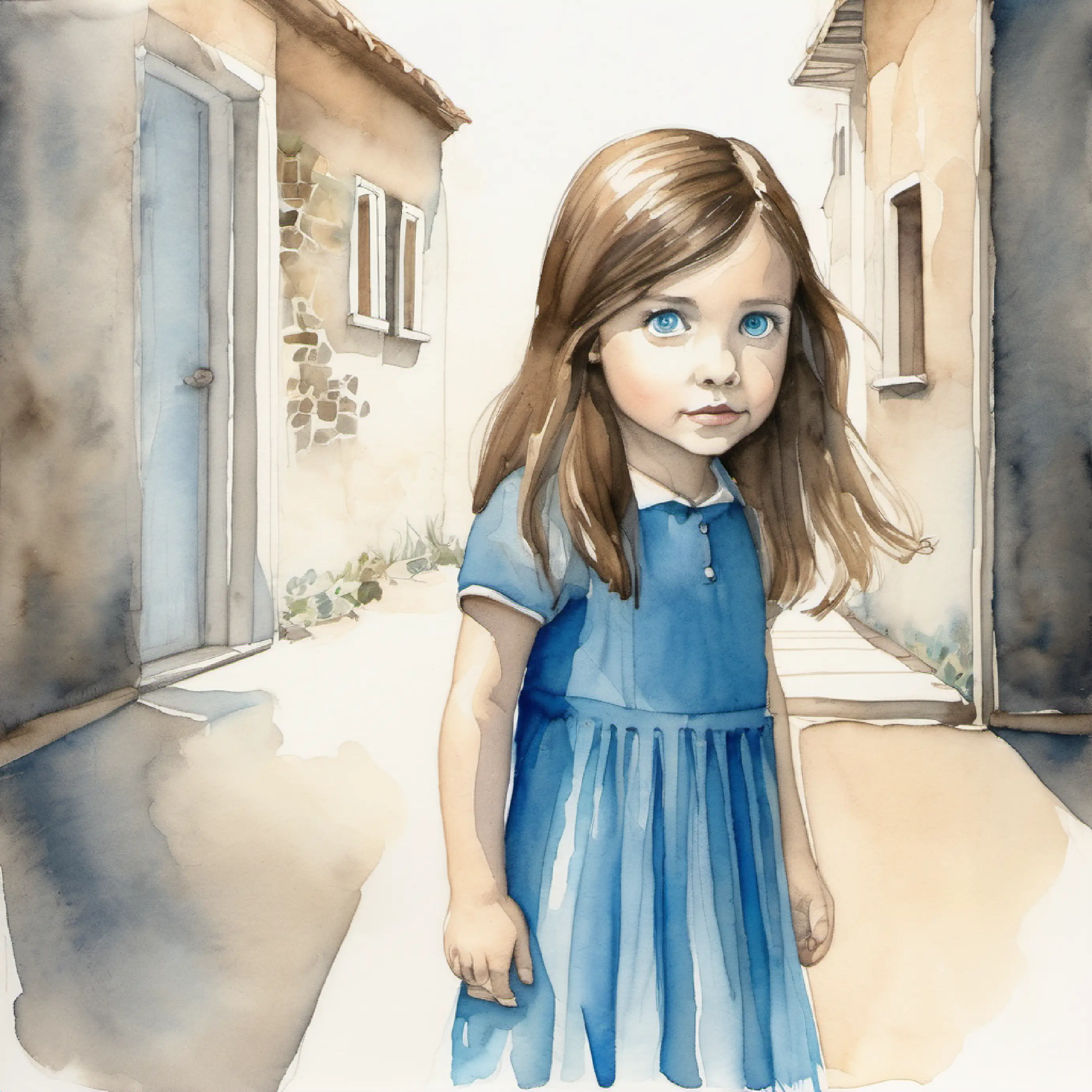 Fear as Small girl with brown hair and bright blue eyes sees a human-like shadow.