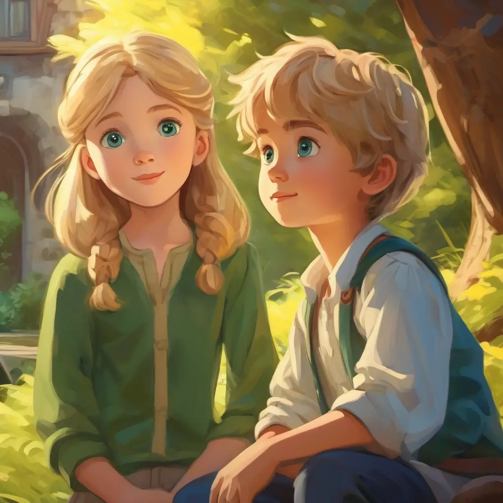 Introduction of the main characters, A young boy with brown hair and blue eyes and A young girl with blonde hair and green eyes.
