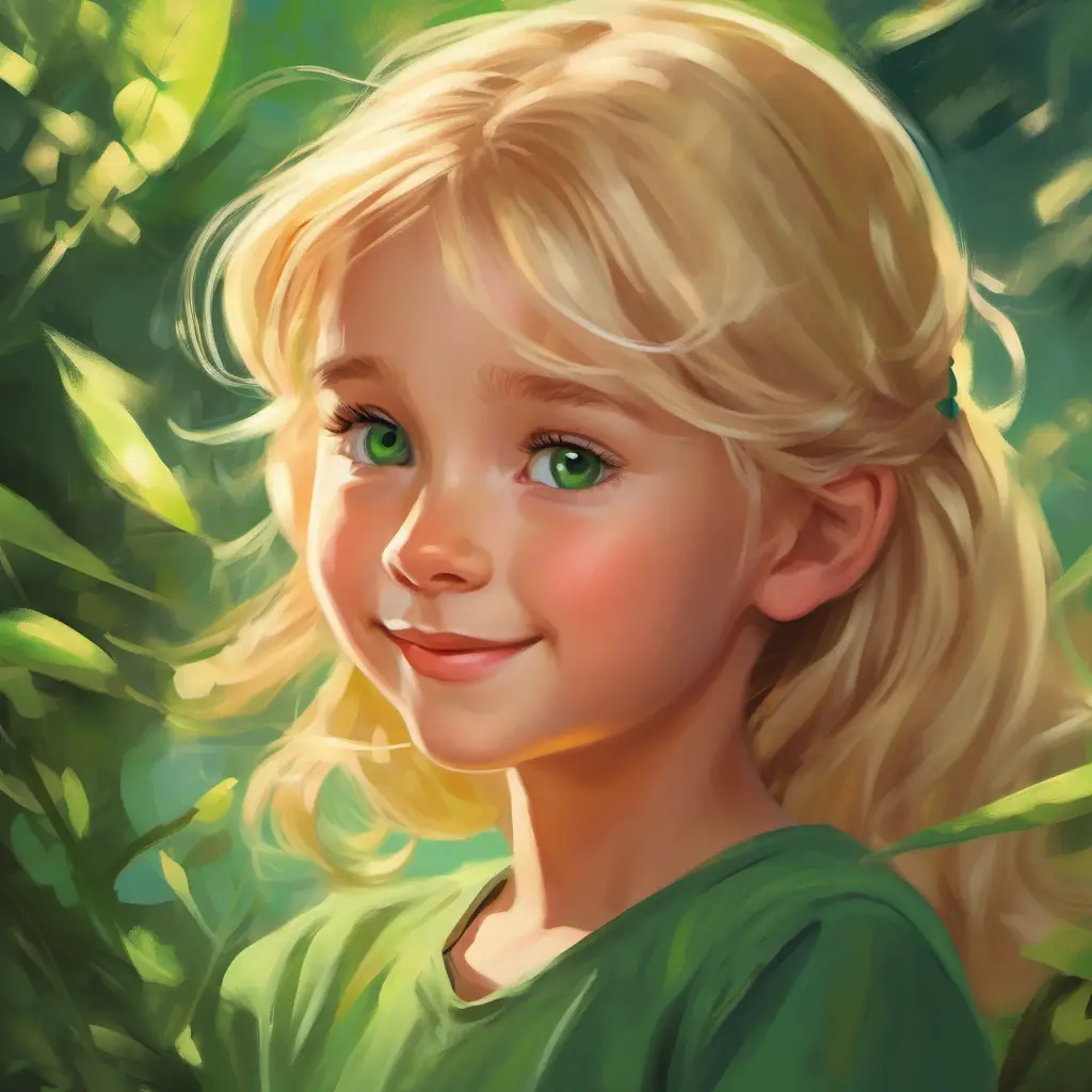 Illustrating A young girl with blonde hair and green eyes's kindness through her actions.