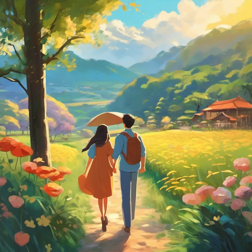 The couple enjoys happy moments together outdoors.