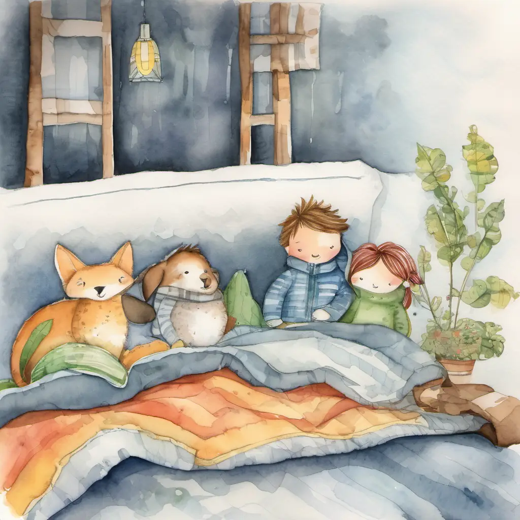 The third page shows the trio enjoying the rainy day, feeling snug and cozy in their funky bedding.