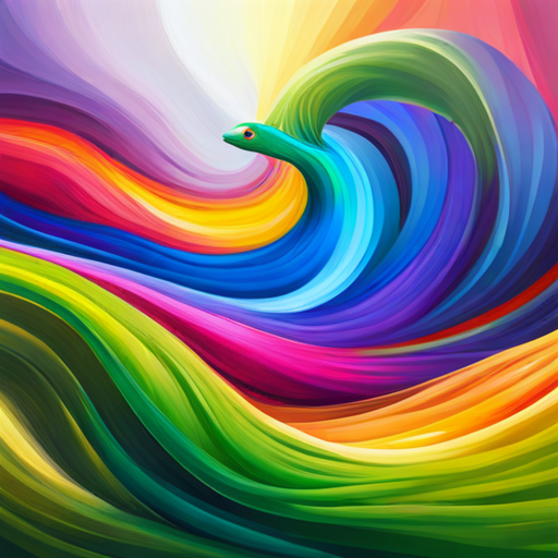 Rainbow Snake painting a vibrant color in midair