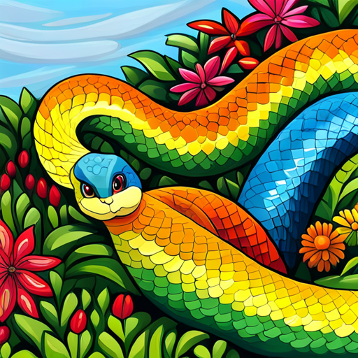 Rainbow Snake painting the flowers yellow