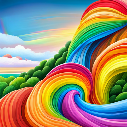 Rainbow Snake painting a rainbow in the sky