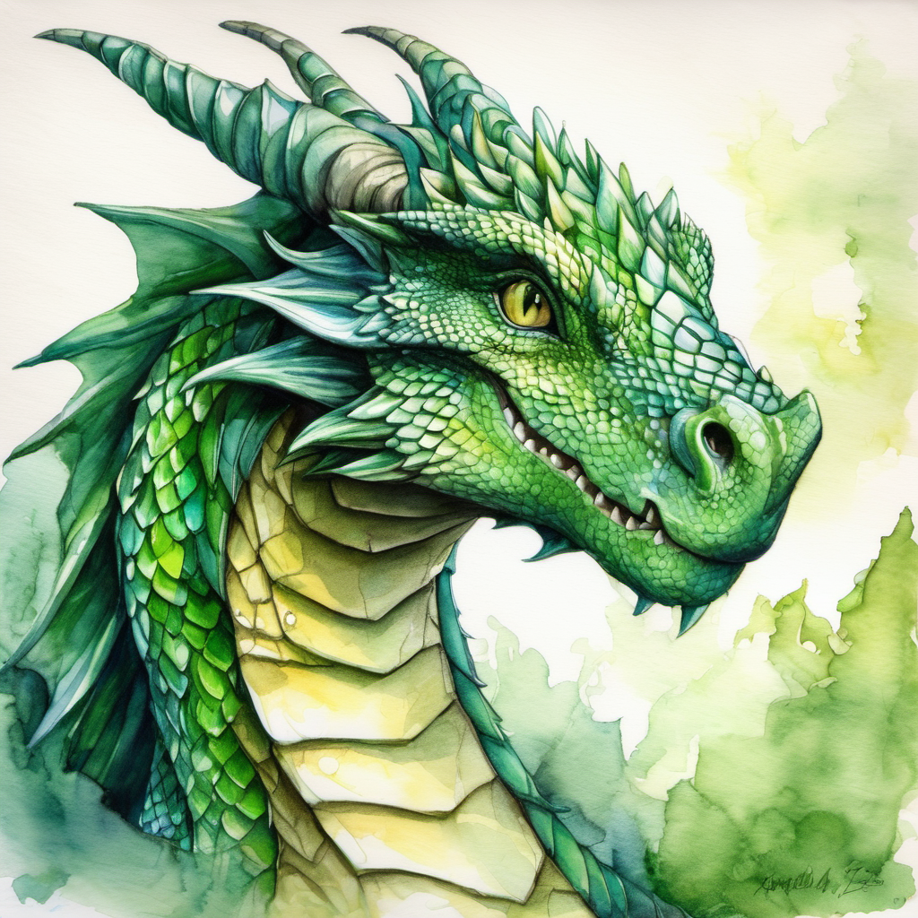 Friendly dragon with green scales and kind eyes the dragon with green scales and kind eyes