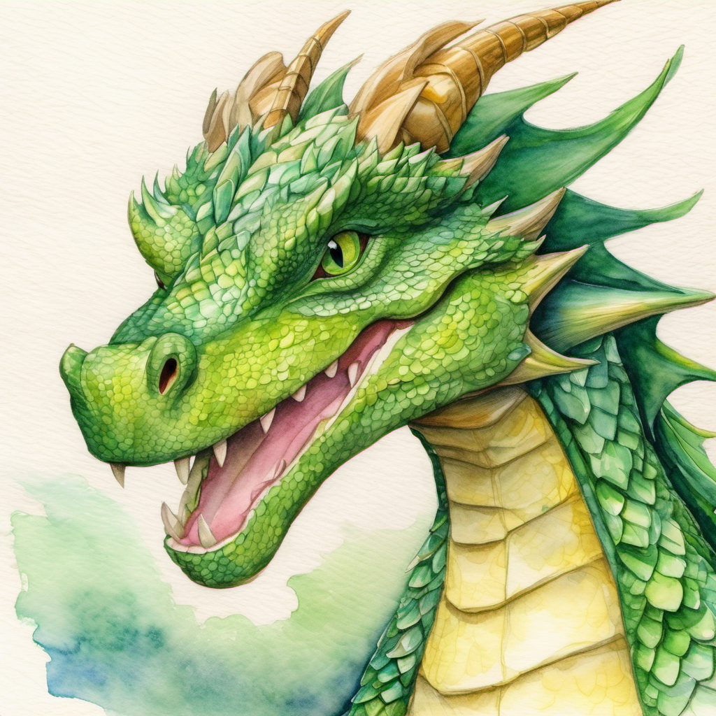 Friendly dragon with green scales and kind eyes's legacy as an adored dragon promoting positive communication