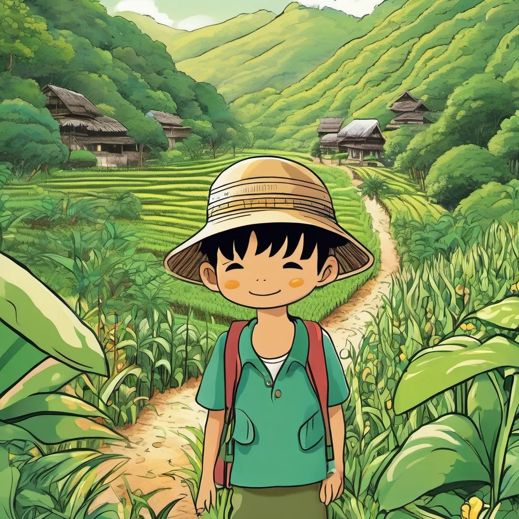 The corn and rice plants guiding A curious and adventurous boy from a small mountain village in Northern Thailand through a harmonious land where everything is green and lush.