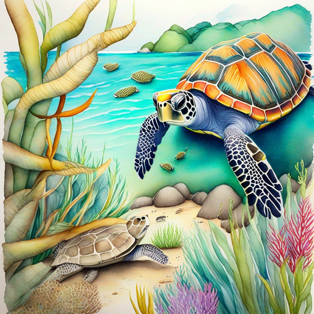 Los osos y la tortuga explorando juntos, colores vivos y naturaleza.