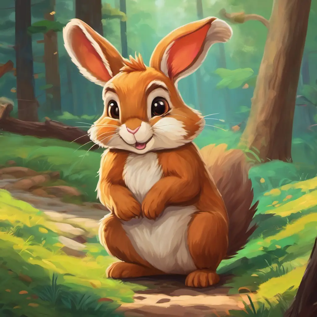 A disappointed bunny with floppy ears and a determined squirrel with a mischievous grin.
