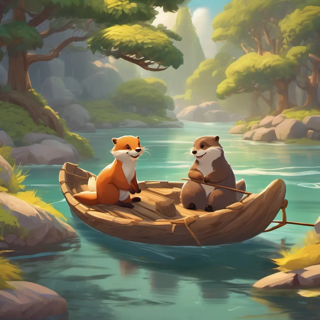 An otter winking while gesturing to build a raft, and a fox nodding with enthusiasm.