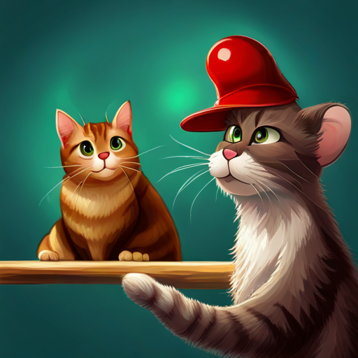 Jerry, brown mouse with red hat, clever, cleverly outsmarting Tom, gray cat with green eyes, mischievous