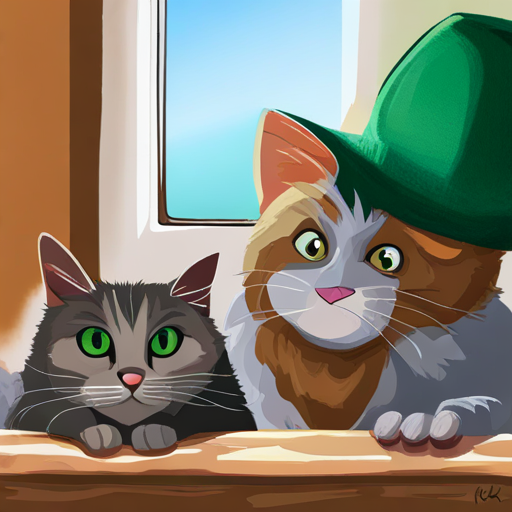 Tom, gray cat with green eyes, mischievous and Jerry, brown mouse with red hat, clever, true friends at heart