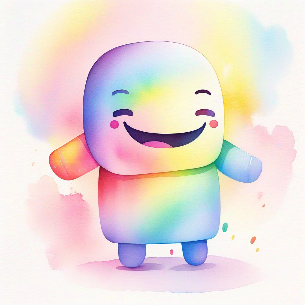 An illustration of Friendly AI with a cheerful face and rainbow-colored body. protecting someone from cyberbullying.
