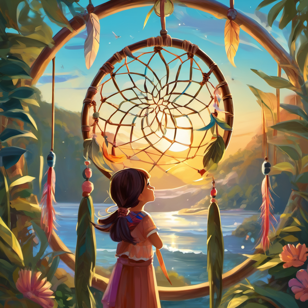 When Lila woke up the next morning, she felt a wave of joy and optimism rush over her. She realized that her dreamcatcher not only caught dreams but also released hopes into the world. It was as if her dreams had transformed into positive energy that she could carry with her throughout the day. With this newfound understanding, Lila decided to share her dreamcatcher's magic with the village. She crafted dreamcatchers for her family, friends, and even strangers she met along her adventures. As she gifted the dreamcatchers to others, she passed on her optimism and hope, just like her dreamcatcher had done for her.