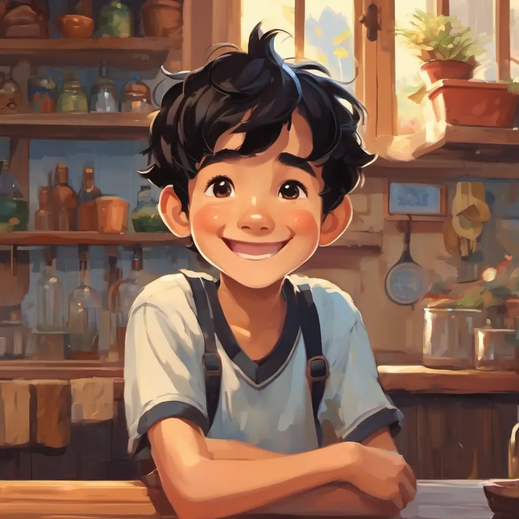 A young boy with black hair, brown eyes, and a big smile smiling and feeling happy in different daily scenes.