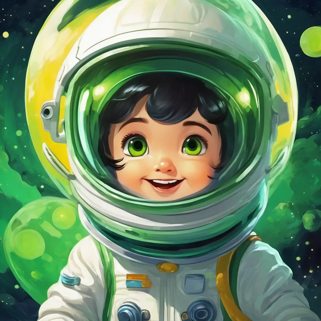 green with yellow spots, big round eyes joined the white space suits, waving with smiles and climbed onboard the spaceship.
