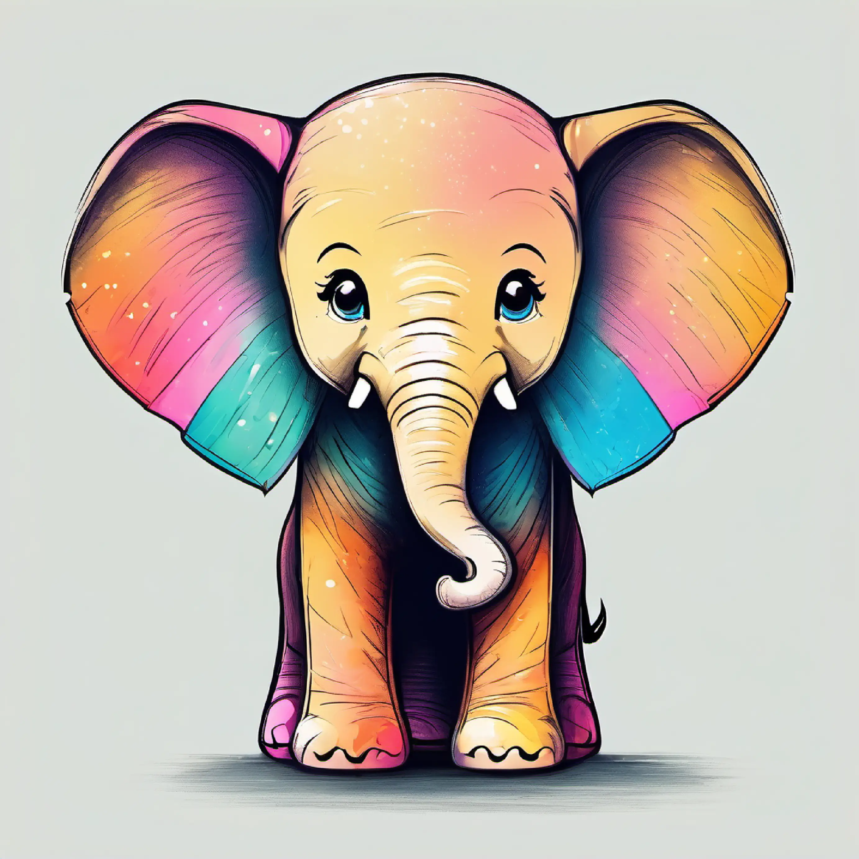 young cute adorable elephant standing , very colorful