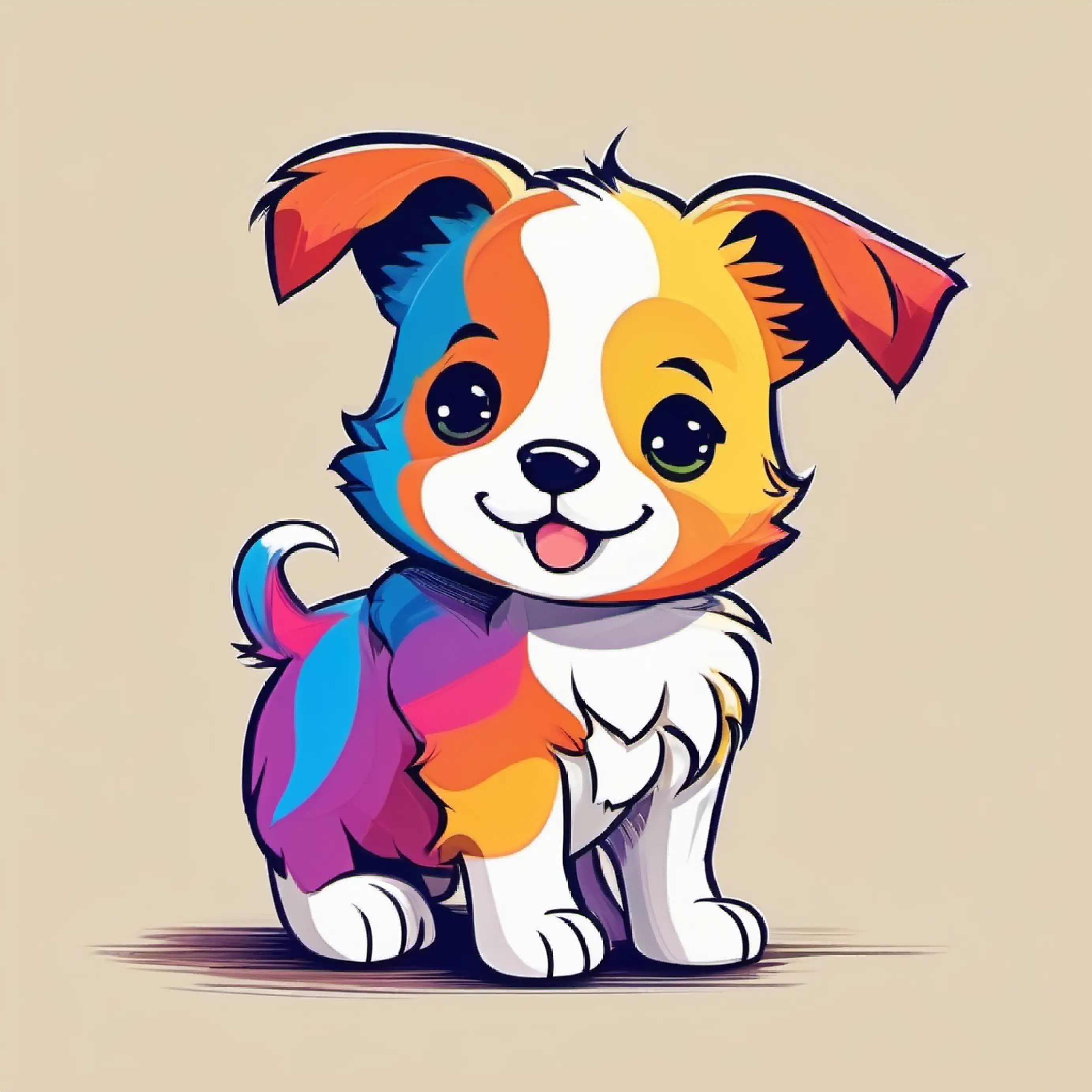 young cute adorable puppy standing , very colorful