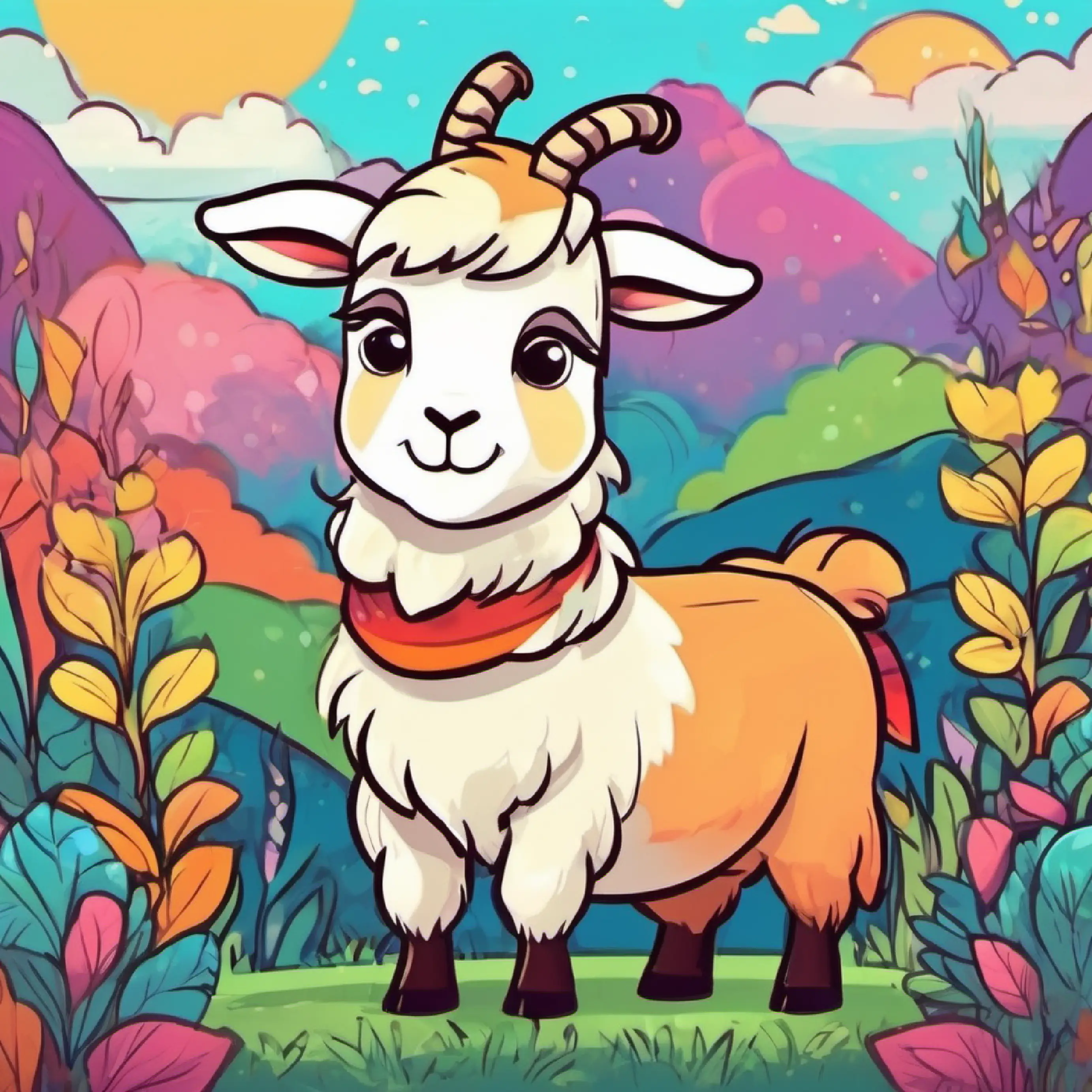 cute adorable goat standing , very colorful