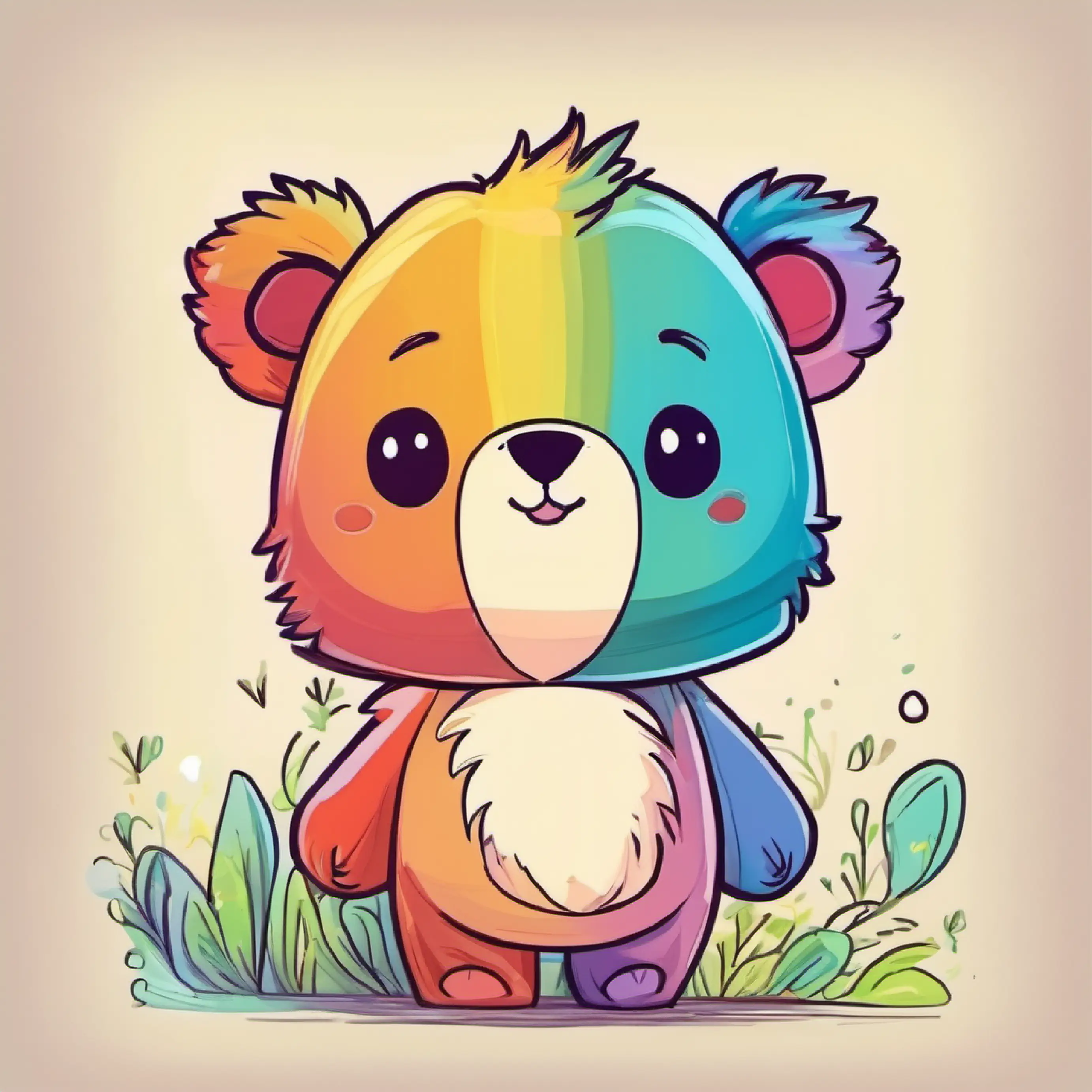 young, cute, adorable bear standing , big eyes, colorful