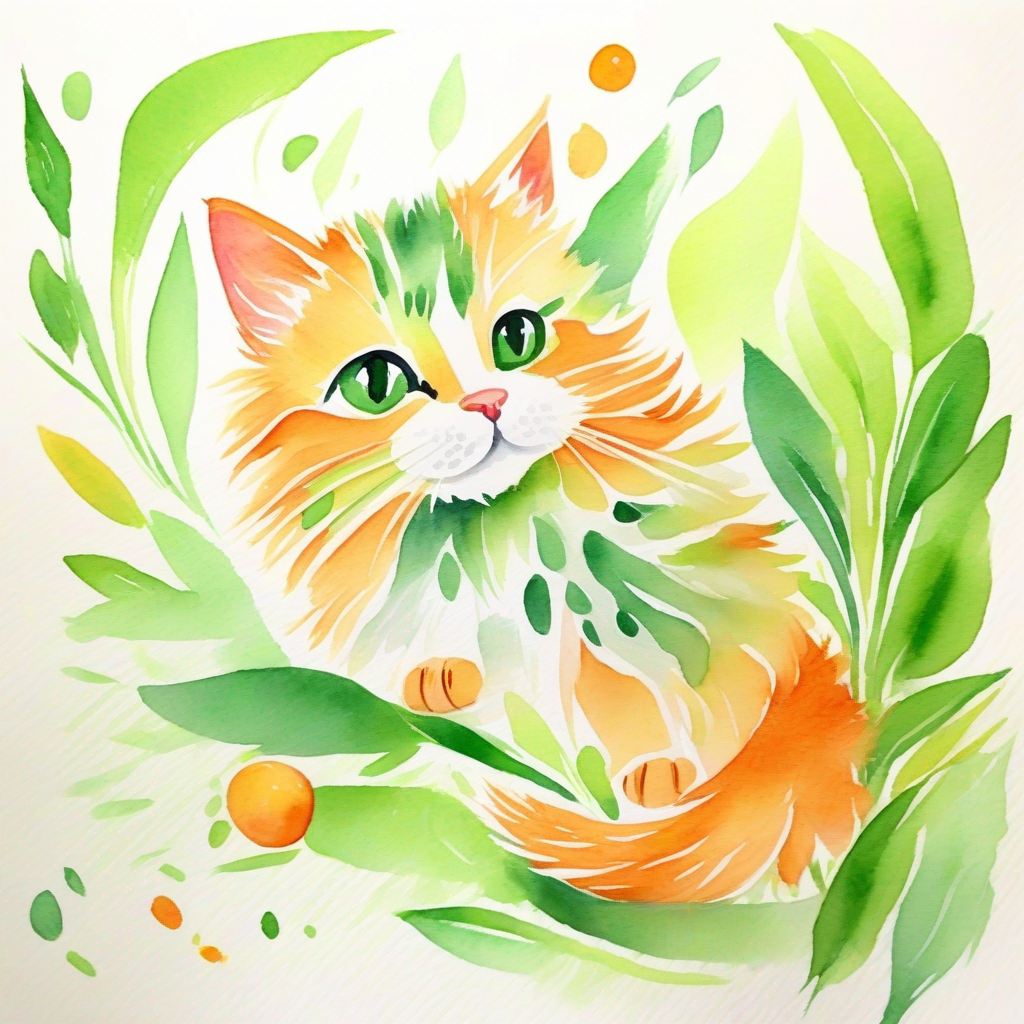 A playful cat with orange fur and green eyes. being responsible and following instructions.