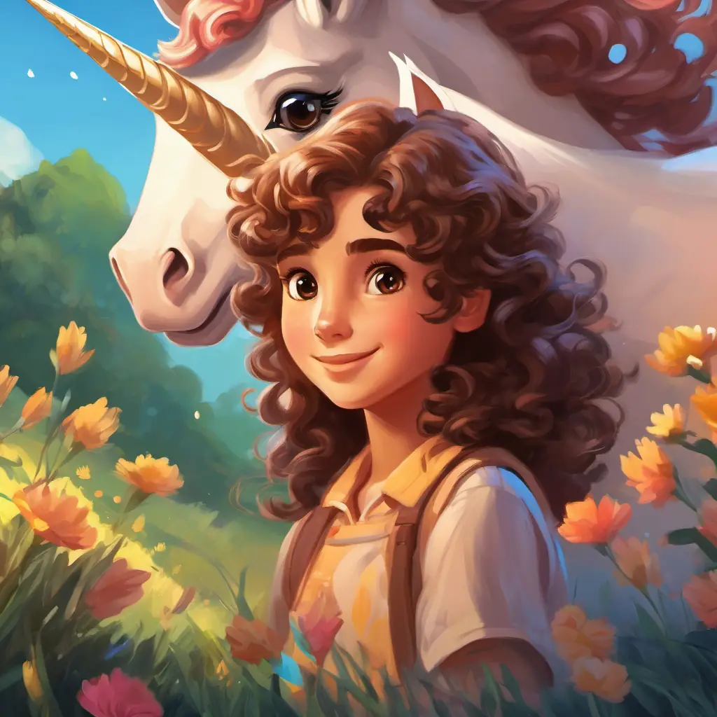 Curly hair, brown eyes, playful and kind-hearted became friends with the unicorns and could speak with them.