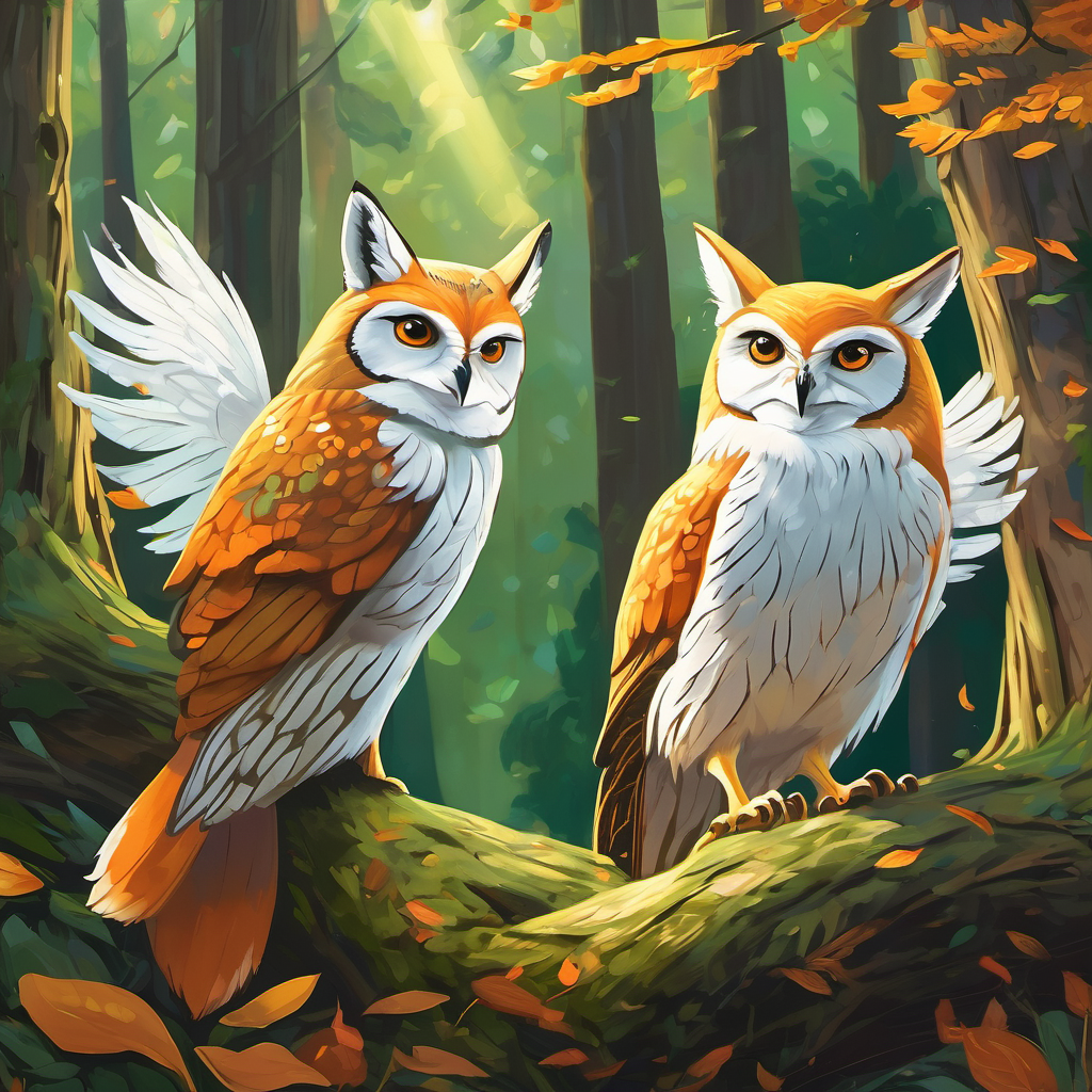 The wise old owls gracefully fluttered their wings, symbolizing their ability to see and understand the forest's secrets. They carefully observed the delicate balance of the ecosystem, ensuring that harmony was not disturbed. They would hoot softly to the rhythm of the music, like nature's vigilant guardians. The sprightly foxes pranced with nimble feet, showing their role as hunters and caretakers of the forest's balance. They would tiptoe between the trees, reminding everyone of the importance of respecting their fellow creatures and the delicate web of life.