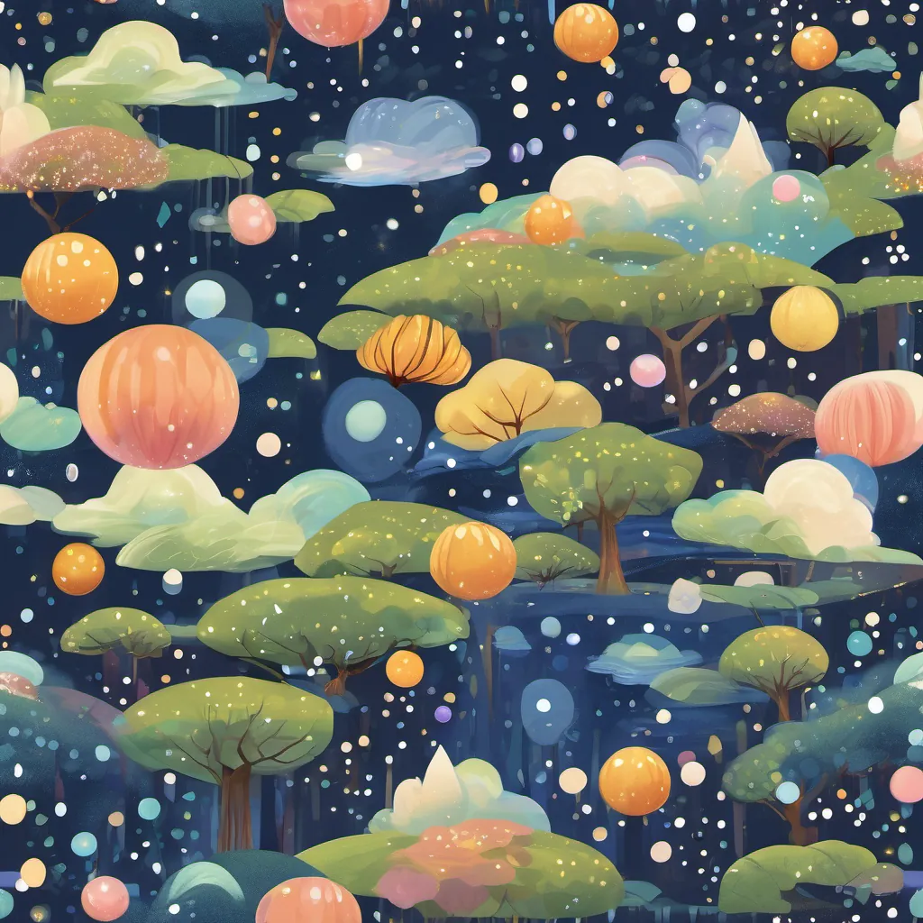 The brook filled with shimmering bubbles, each representing different emotions, with A compassionate mayor with a warm smile and bright, colorful attire, symbolizing cheerfulness and understanding pointing out their significance to A sprite wearing a midnight blue cloak with twinkling eyes, embodying both somberness and charm.