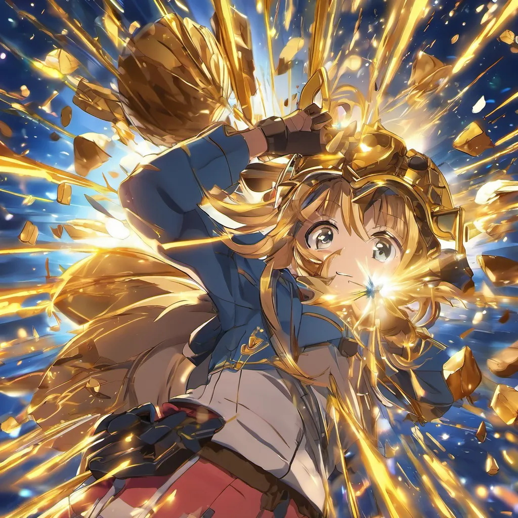 A burst of golden sparks coming out of the cracked nut, with Tilly looking amazed.