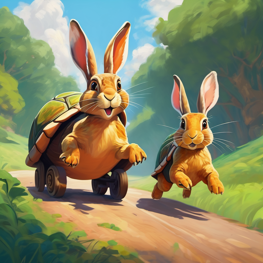 Confident hare and tortoise in a race