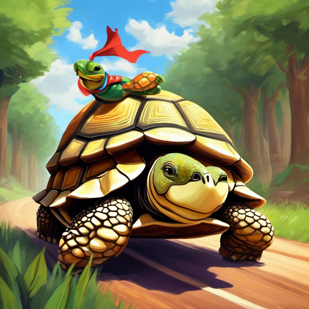 Confident tortoise winning the race