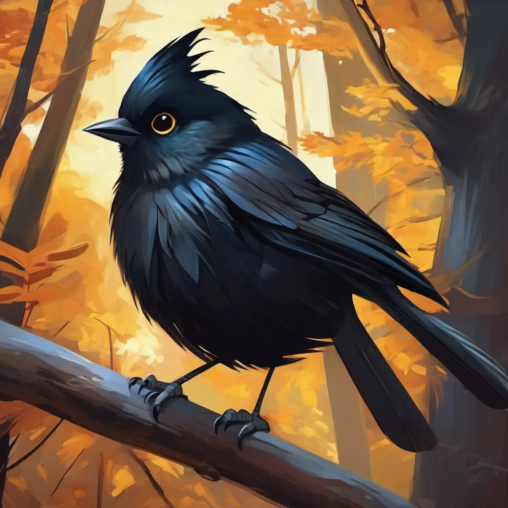 Forest warnings to Small, nimble bird with shiny black feathers and curious eyes